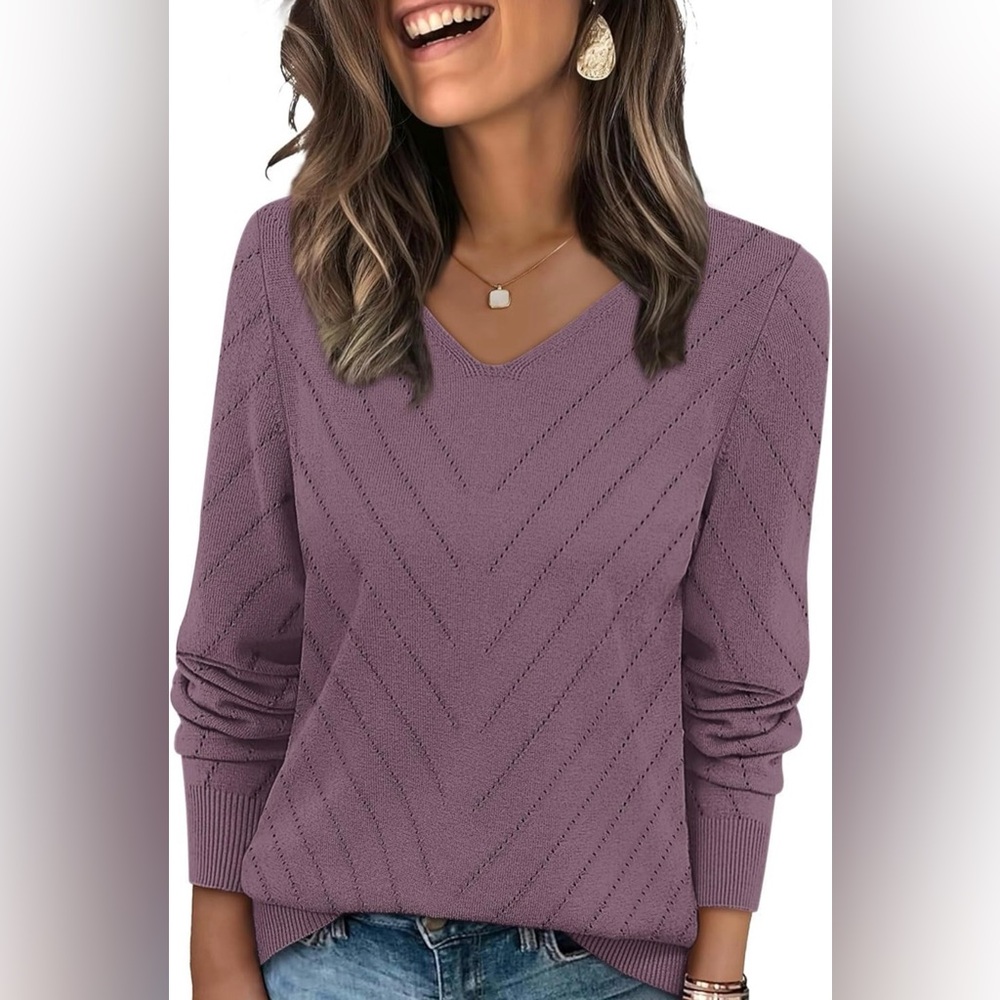 NWT WIHOLL V-Neck Casual Knit Lightweight Pullover